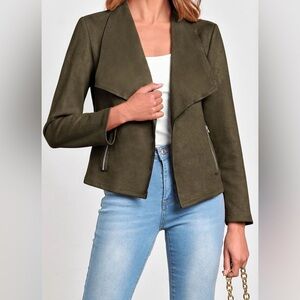 Olive Draped Suede Moto Jacket - Women’s Army Green Jacket